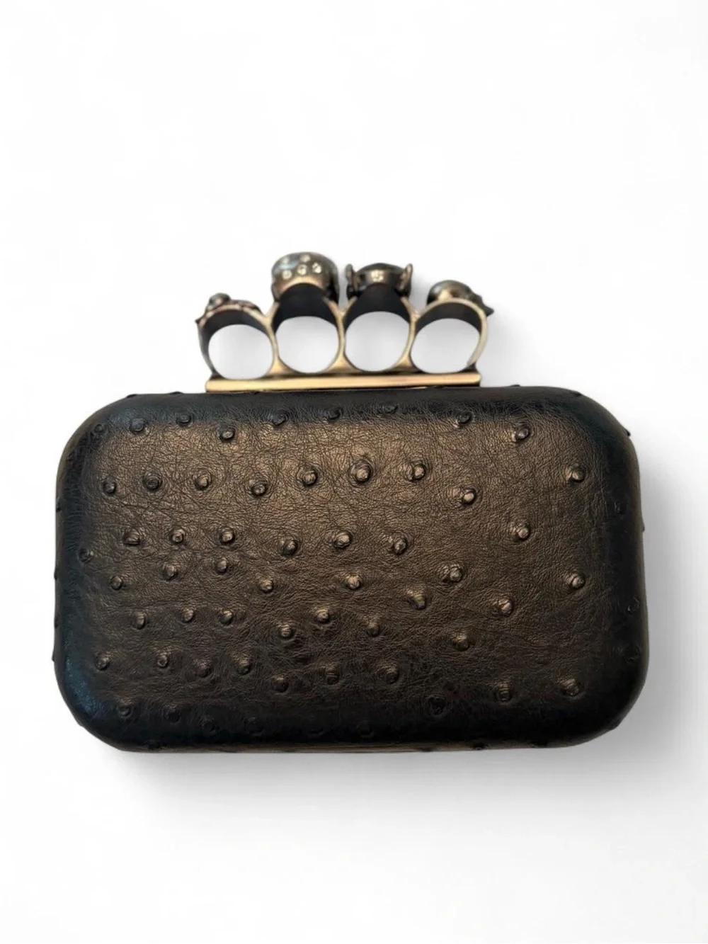 Skull & Crystal Silver Tone Knuckle Clutch Bag